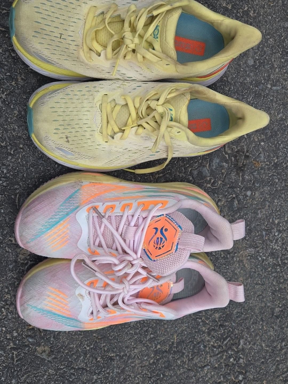 Two Pairs of Colorful Athletic Sneakers - Yellow & Pastel Pink